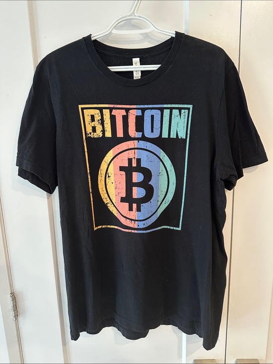 Bella Canvas Other - Men’s Bitcoin Graphic Tee - Black with Bold Multicolor Print - Size Large